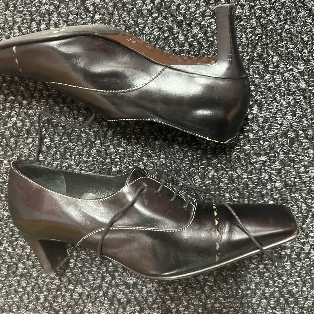 Sisters  black lace up square toe pump, 2” heel